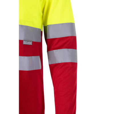 VL VULCAN. Polo bicolor bird-eye (160g/m²) de manga comprida, em poliéster (100)